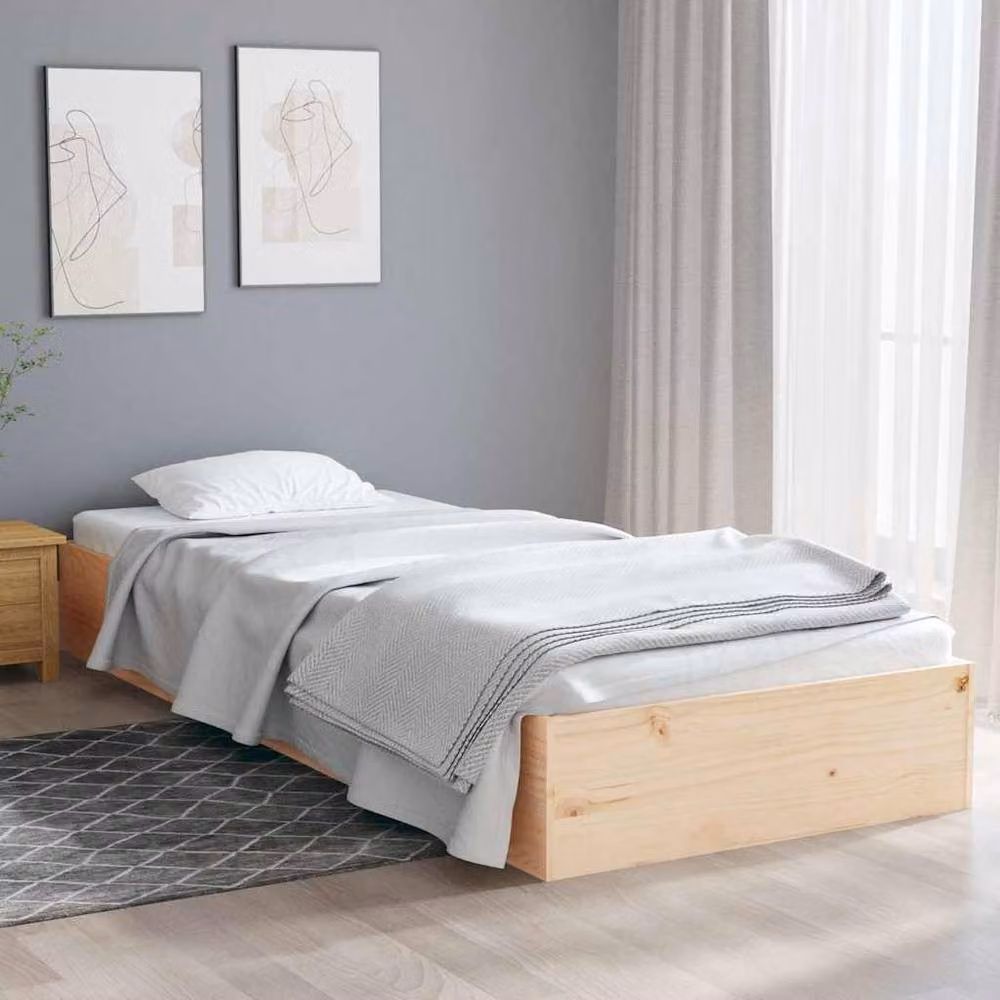 Berkfield Home Beautiful Solid Wood Pine Bed Frame in Beige, W/D/H: 80 x 190 cm – 2