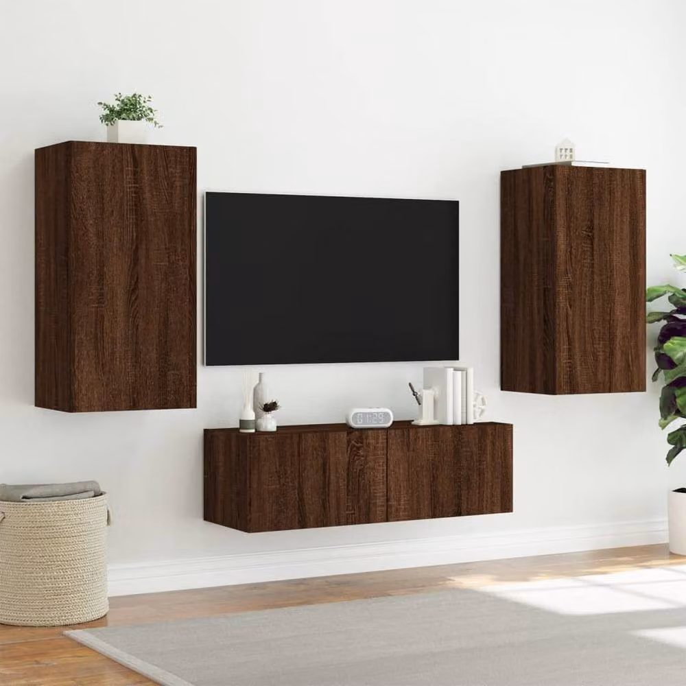 Berkfield Home Modern Wall Mounted TV Cabinet with Integrated LED Lights in Brown Oak, W/D/H: 40.5 x 35 x 80 cm – 4