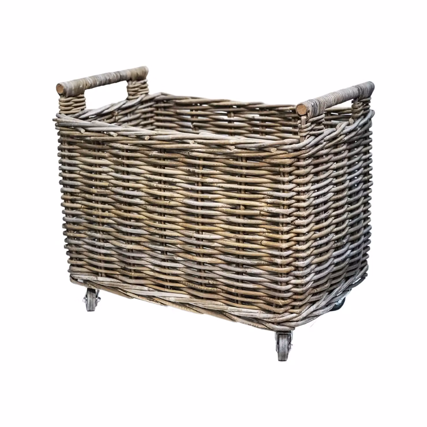 Ivyline Natural Rattan Log Cart in Brown and Beige, H: 49 cm, W: 58 cm – 2