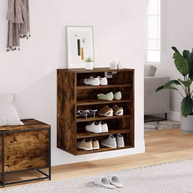 Berkfield Home Smoked Oak Shoe Cabinet in Brown, W/D/H: 60 x 35 x 70 cm