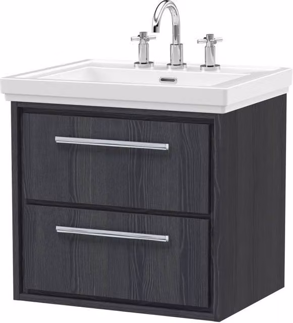 Balterley Longnor 2 Drawer Wall Hung Vanity Basin Unit, Grey, Width: 60 cm