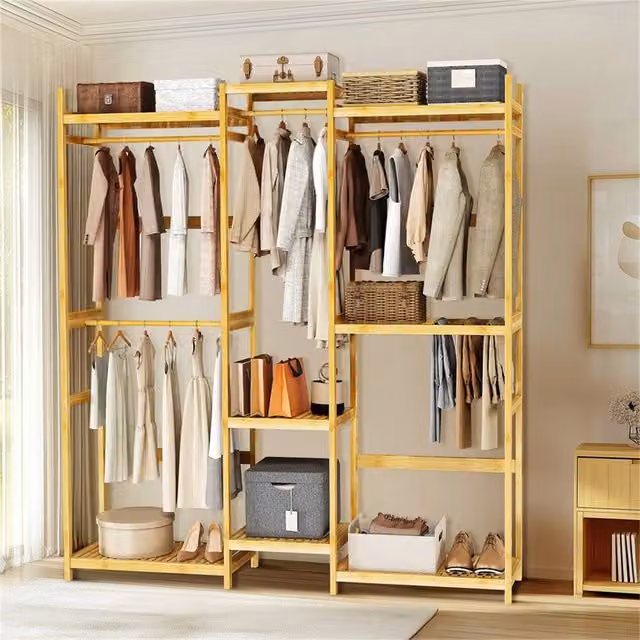 SPETLEK Bamboo Clothing Rack with 8 Tier Storage Shelf in Natural Brown – 1