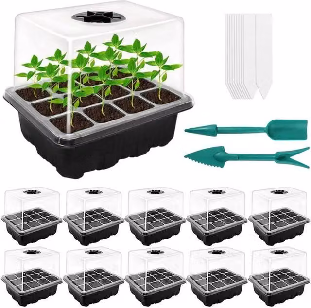 NESTLUNE Black 10 Pack Plant Seed Trays Germination Kit Set – 1