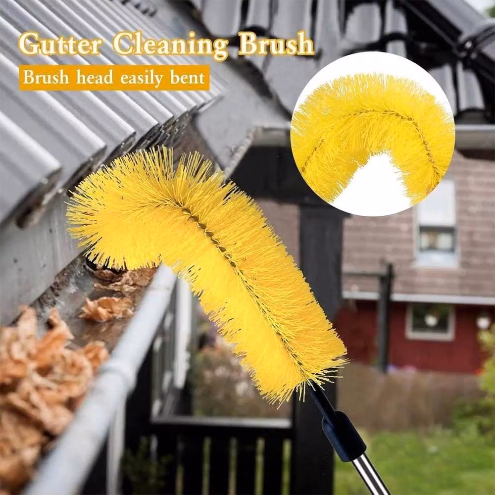 KORVIXA 2-Pack Gutter Cleaning Brushes with 2 Extendable Telescopic Poles in Multicolour and Yellow – 3