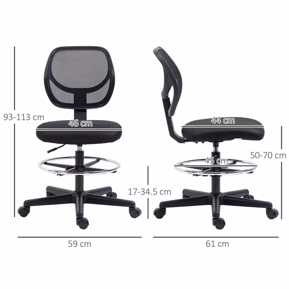 STILVORA Black Fabric Draughtsman Chair with Adjustable Footring and Swivel Function, W/D/H: 50 x 59 x 120 cm – 3