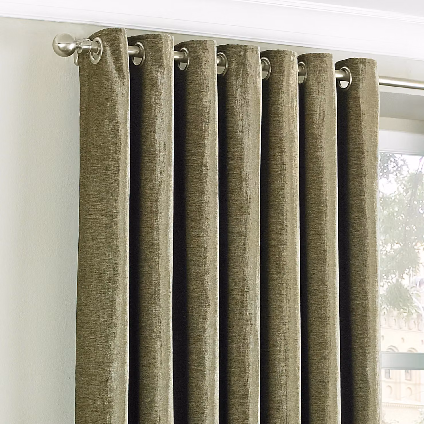 Paoletti Wellesley Brown Velvet Eyelet Curtains, Width: 229 cm, Drop: 229 cm – 2