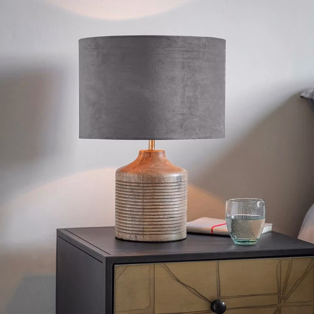 Atkin & Thyme Ilsa Small Table Lamp in Grey Wood and Ceramic