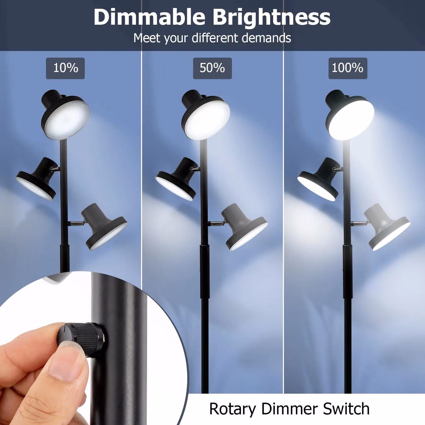 Costway Modern 3-Light LED Floor Lamp in Black with Adjustable and Dimmable Heads, H 173 cm x W 25 cm x D 25 cm – 4