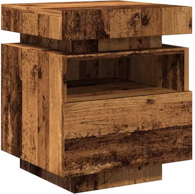 Berkfield Home Decorative Bedside Cabinet with Integrated LED Lights in Brown Old Wood, W: 39 cm, D: 39 cm, H: 48.5 cm