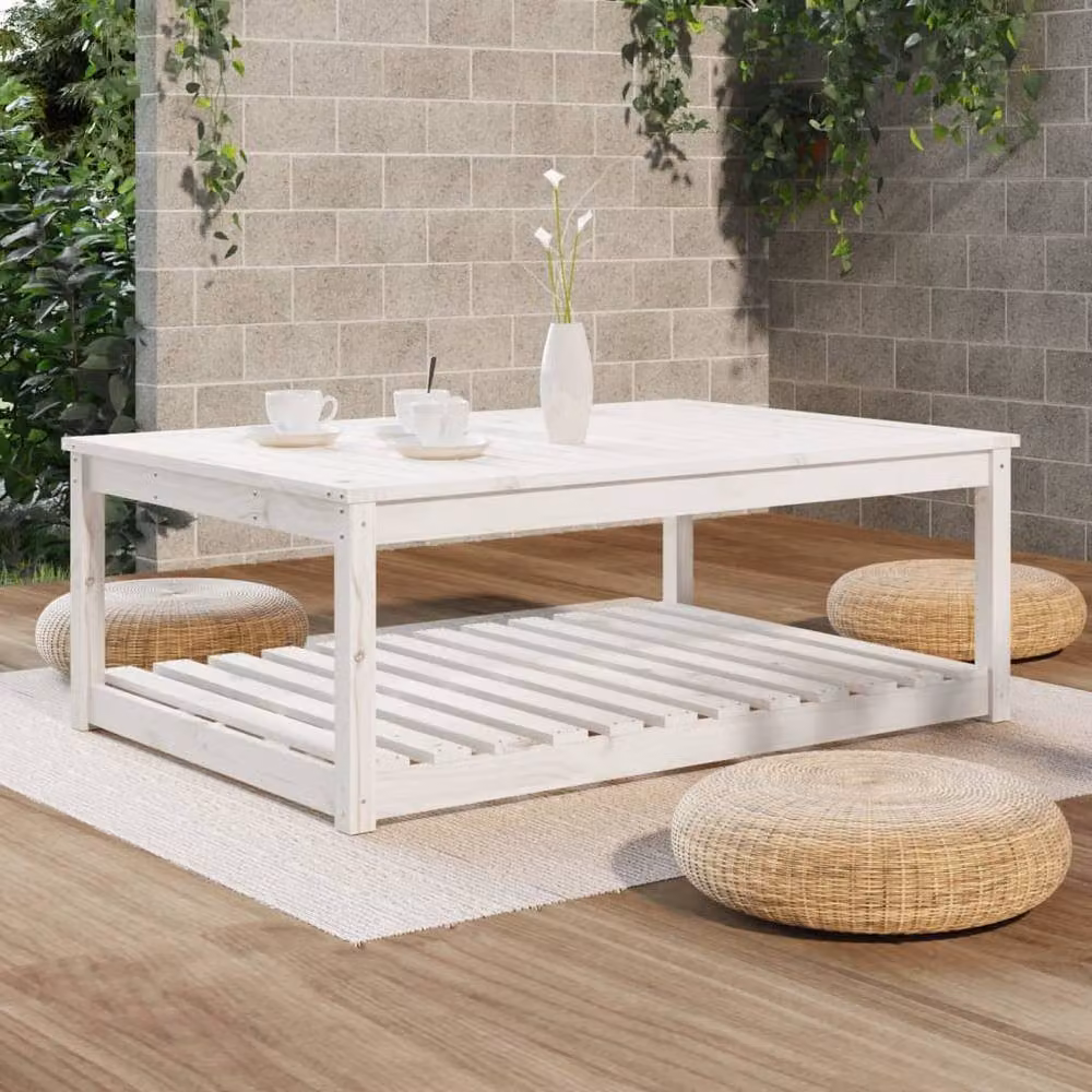 Berkfield Home White Rustic Solid Pine Garden Table W/D/H: 121 x 82.5 x 45 cm – 3