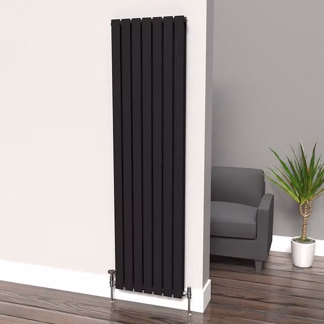 Lux Heat Black Flat Vertical Double Panel Designer Radiator, H 180 cm x W 49 cm