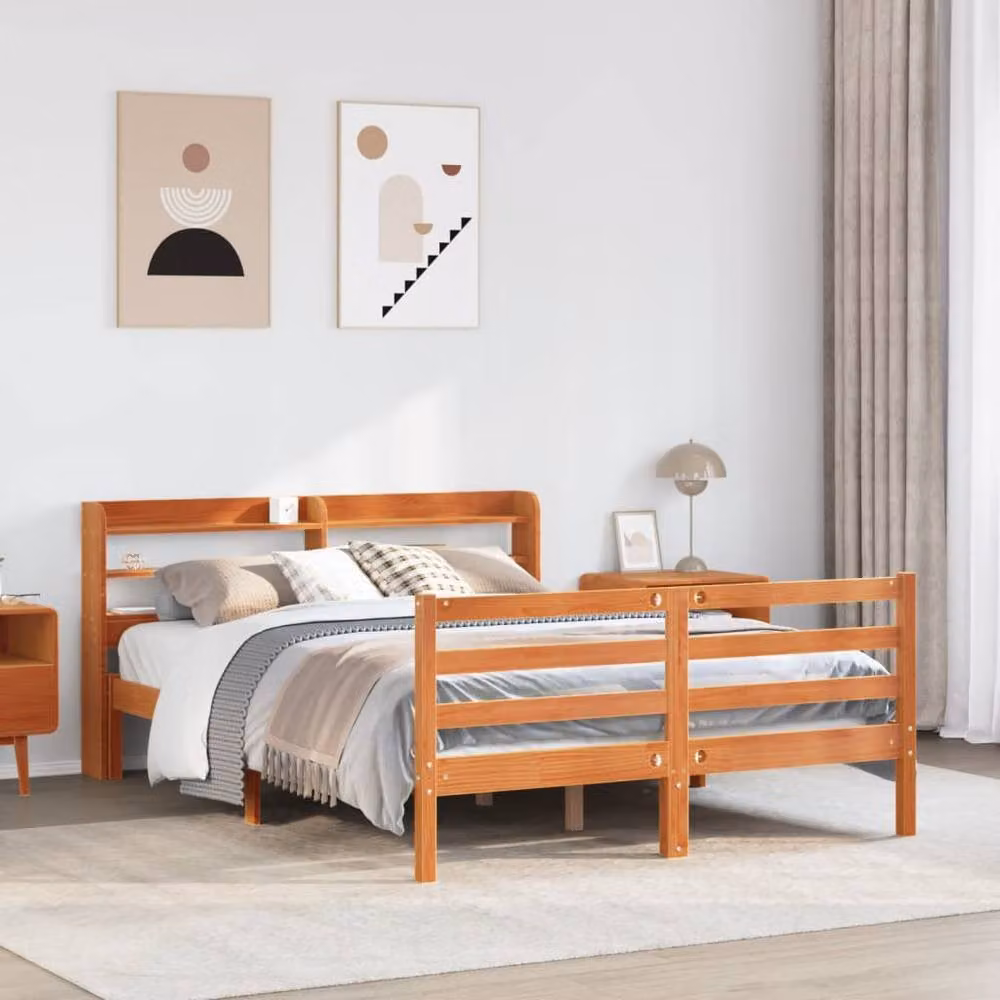 Berkfield Home Solid Pine Decorative Bed Frame in Wax Brown, W/D/H: 160 x 200 x 82 cm – 2