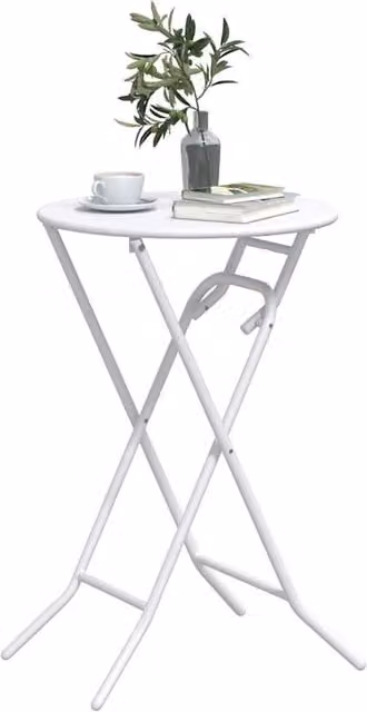 Berkfield Home White Folding Steel Garden Table, W: 50 cm, D: 72 cm
