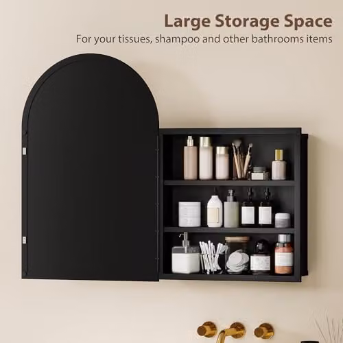 HOMCOM Modern Wall Mounted Bathroom Mirror Cabinet with Hinged Glass Doors and Internal Shelves, Black, W: 50 cm, H: 76 cm, D: 12 cm – 4
