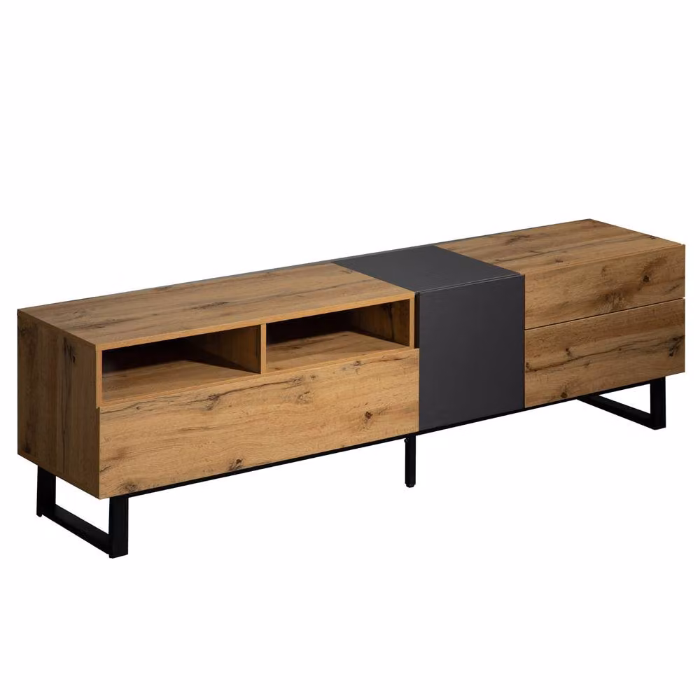 Rolipo Modern MDF TV Stand with Metal Legs in Brown and Black, Width: 180 cm – 3