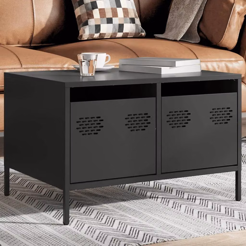 Berkfield Home Industrial TV Cabinet in Black Matt Cold-rolled Steel, W: 68 cm, D: 50 cm, H: 43.5 cm – 3
