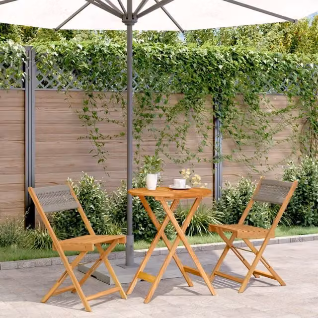 Berkfield Home 3 Piece Bistro Set in Grey Polypropylene and Acacia Wood – 1