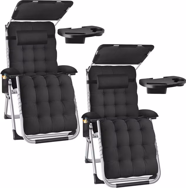 tectake Cirrus 2 Seater Sun Lounger in Black with Sun Canopy and Adjustable Headrest