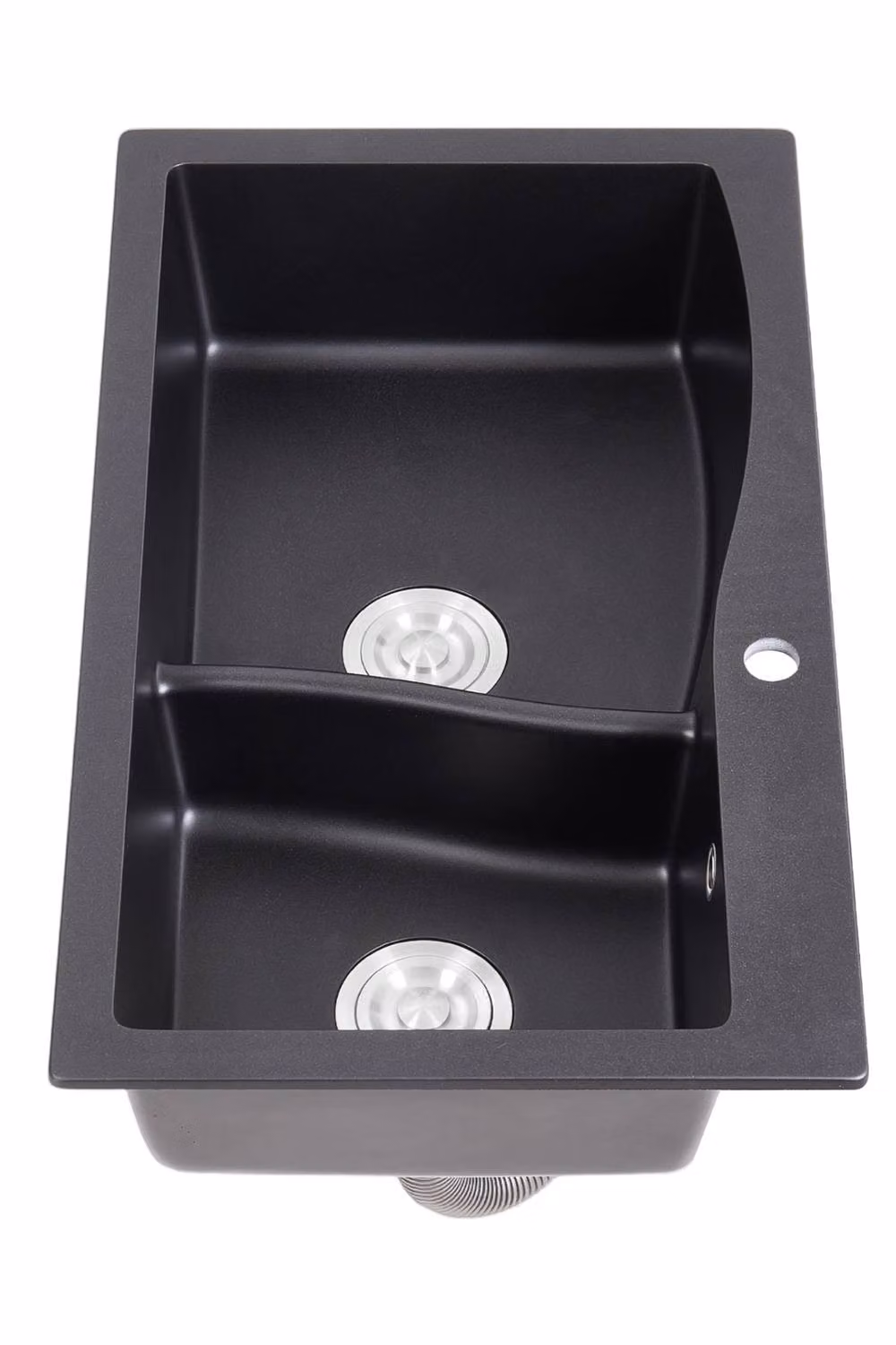 Living and Home Modern Double Bowl Quartz Resin Composite Kitchen Sink with Waste Kit in Black W/D/H: 81.0 x 48.0 x 8.2 cm – 3