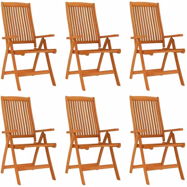 Berkfield Home Set of 6 Folding Garden Chairs in Brown Solid Eucalyptus Wood