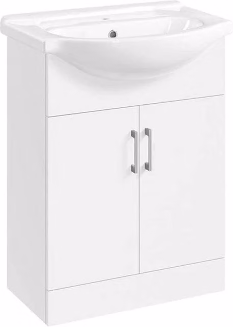 Kelvenix Freestanding White Bathroom Vanity Unit with Ceramic Basin and Soft-Close Hinged Doors