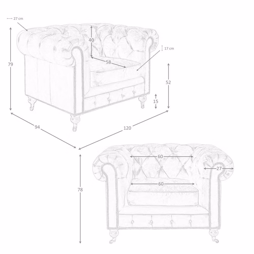 Angel Cerda Brown Leather Chesterfield Armchair with Mahogany Legs W/D/H: 120 x 79 x 94 cm – 7