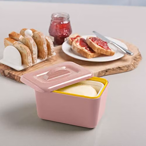 Zeal Insulated Melamine Butter Dish with Lid, Pink and White – 2