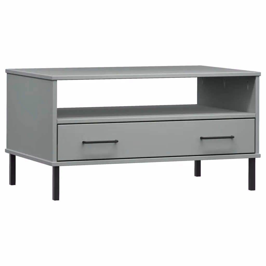 Berkfield Home Oslo Solid Wood Coffee Table in Grey with Metal Legs W: 85 cm, D: 50 cm, H: 45 cm – 2