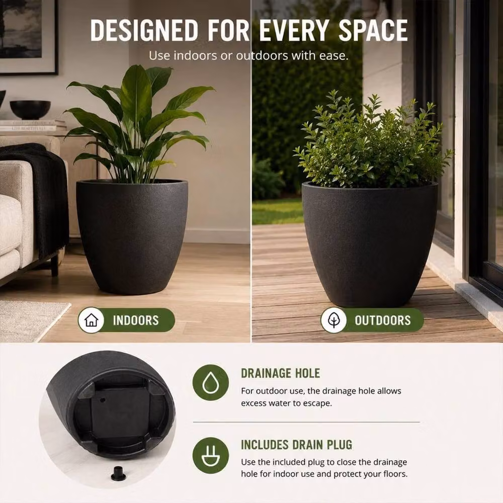 Spetlek Madison Smooth Large Plant Pot, Black – 4
