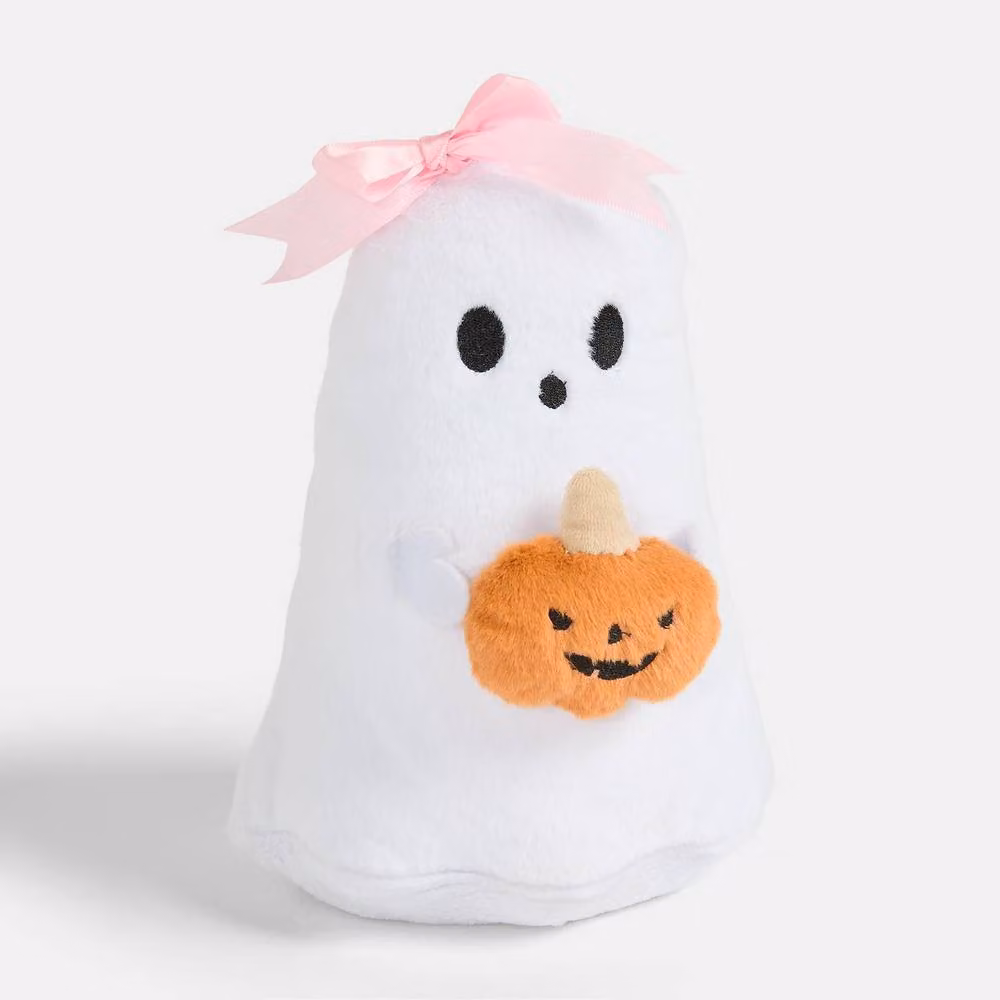OHS Halloween Fleece Weighted Doorstop Ghost and Pumpkin Home Decor in White – 3