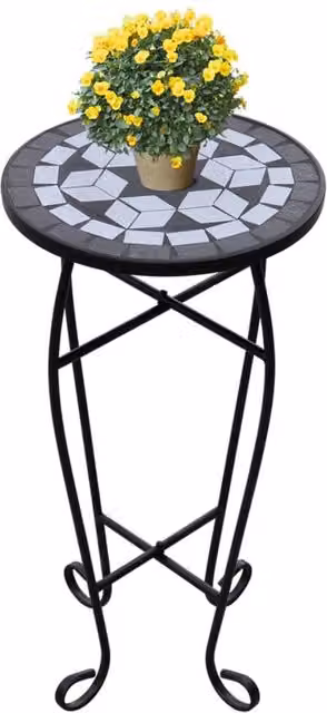 Berkfield Home Mosaic Side Table in Black and White with Ceramic and Metal Geometric Design, W/D/H: 30 x 30 x 60 cm – 1