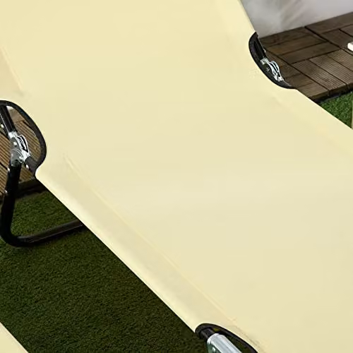 Outsunny Set of 2 Folding Sun Loungers with Adjustable Headrest in Beige – 6