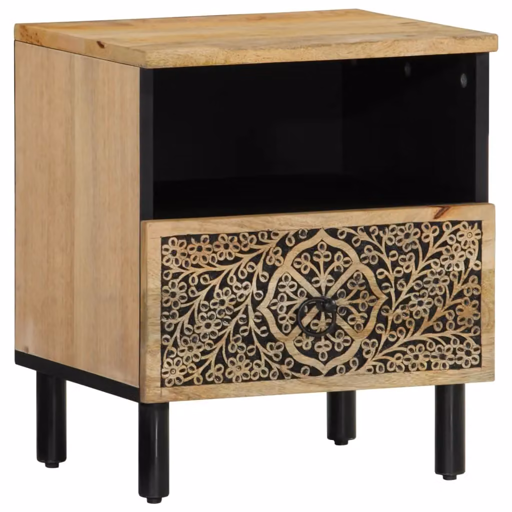 Berkfield Home Solid Mango Wood Bedside Cabinet in Brown, W/D/H: 40 x 33 x 46 cm – 2