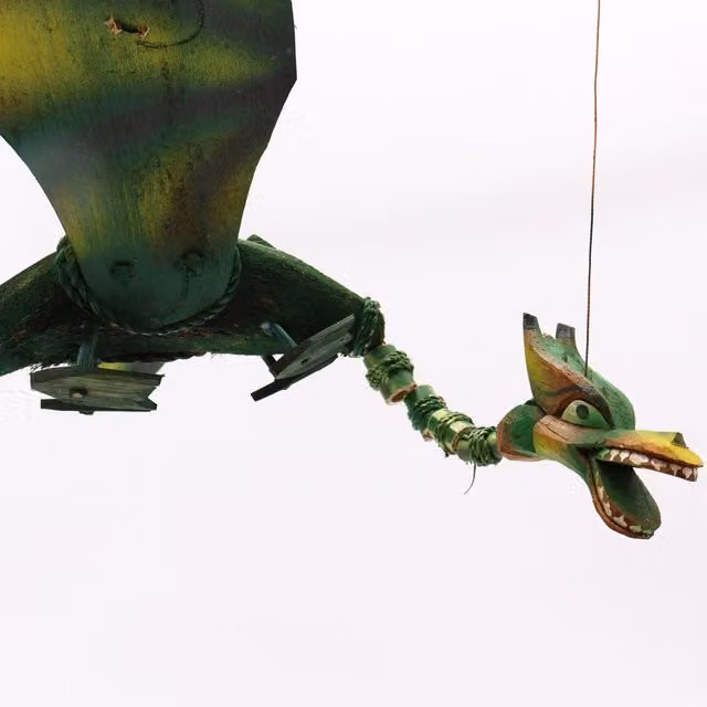 KDMK Handmade Green Coconut Dragon Wood Hanging Mobile for Indoor and Garden Decor, Height: 37 cm