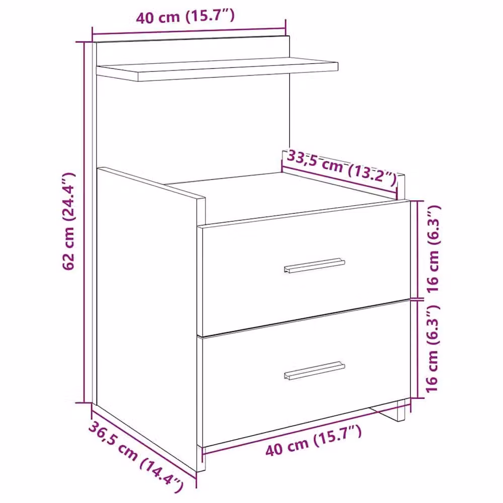 Berkfield Home Durable Bedside Cabinet with 2 Drawers, Black, W/D/H: 40 x 36.5 x 62 cm – 7