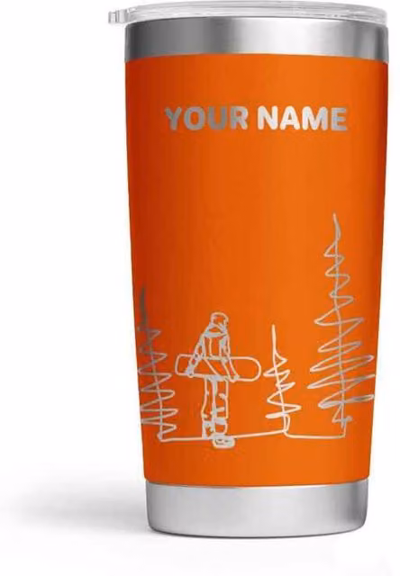 Bad Zebedee Personalised Snowboarder Engraved Thermal Tumbler in Orange, 500ml