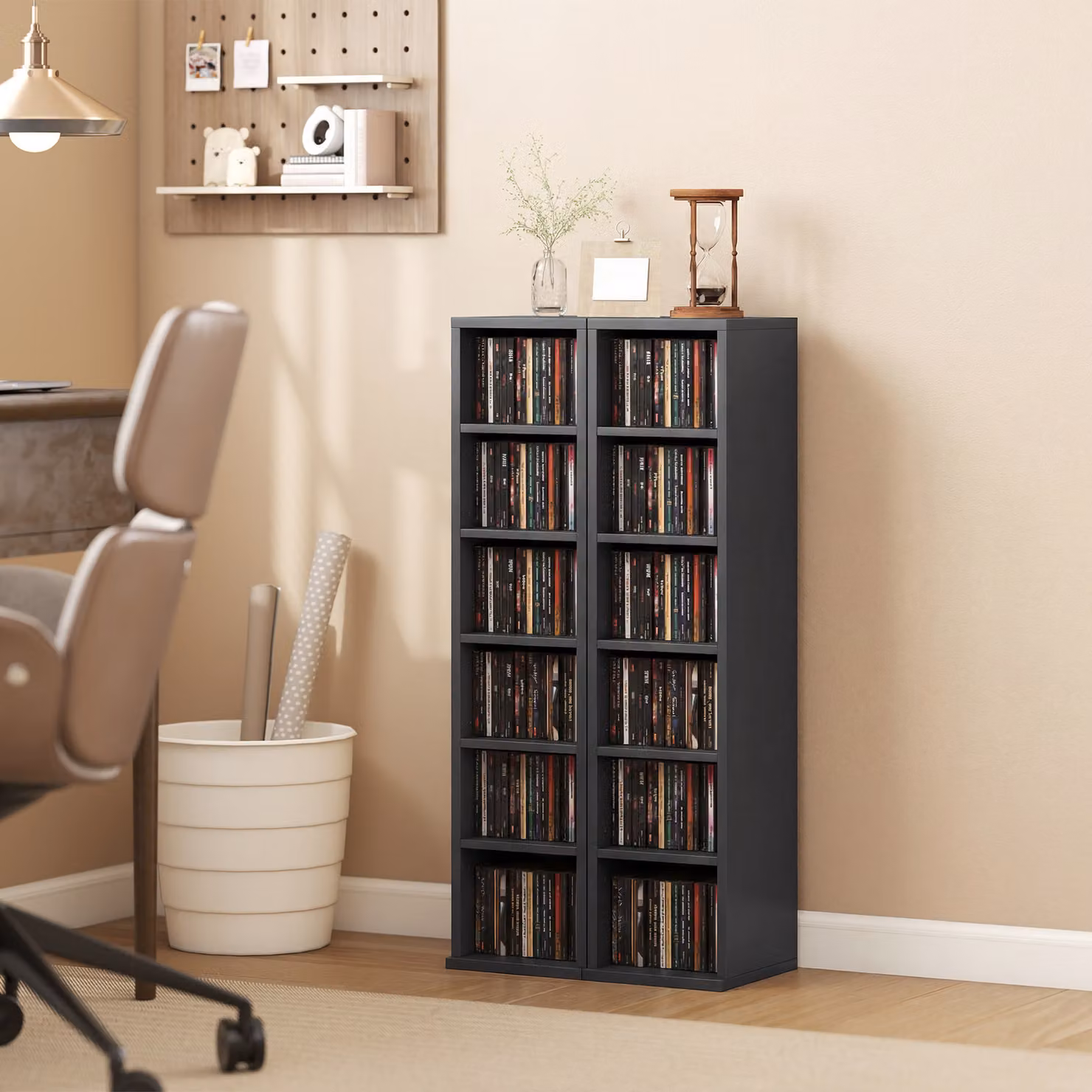 HOMCOM Set of 2 Black CD Media Display Tower Racks with Adjustable Shelves – 2