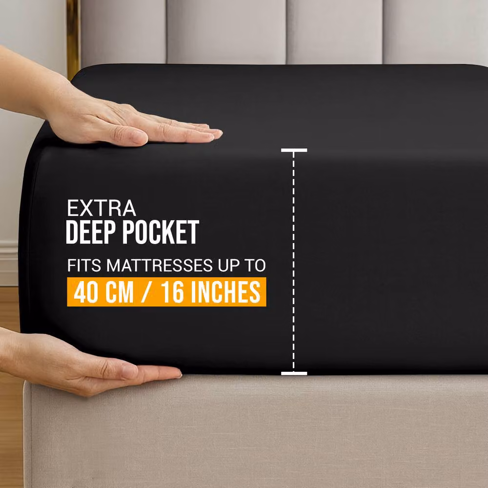 Lazzaro Home Feel the Difference Exclusive Microfibre Fitted Sheet, Black, Single, W/D/H: 90 x 190 x 40 cm – 2