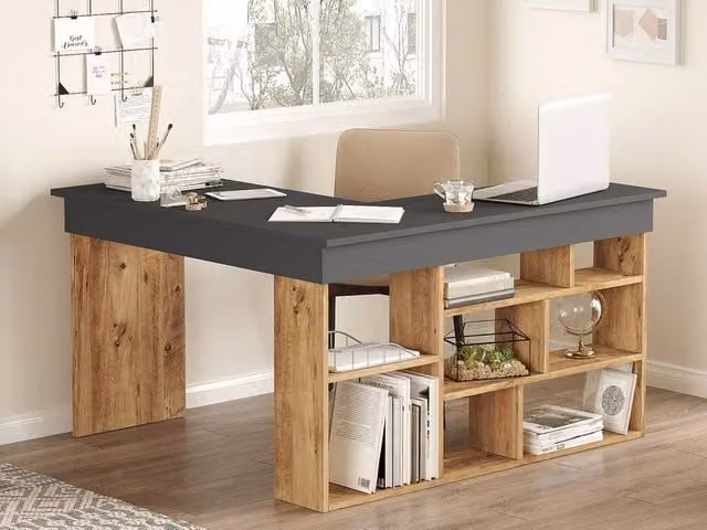 Vente-unique LILEUL Corner Desk with Storage in Anthracite and Grey, W: 120 cm, D: 72 cm, H: 40 cm