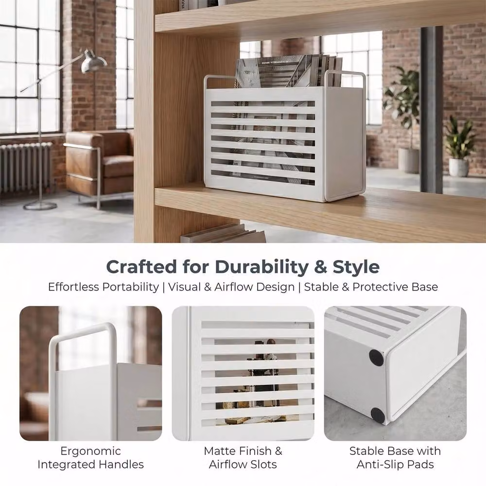 Havendro White Metal Freestanding Magazine and File Holder with Back Panel, W/D/H: 28.0 x 23.0 x 23.0 cm – 3