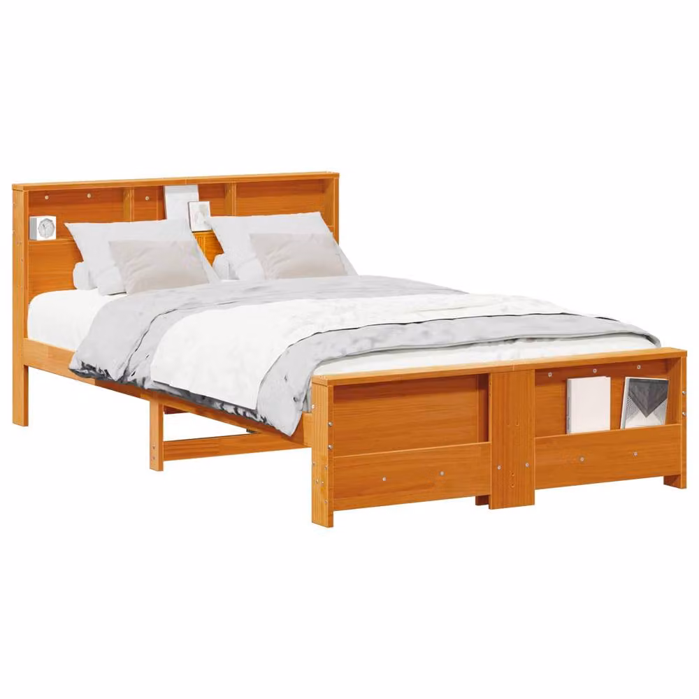 Berkfield Home Modern Pine Bed Frame with Headboard in Waxed Brown, W/D/H: 120 x 200 x 82 cm – 2