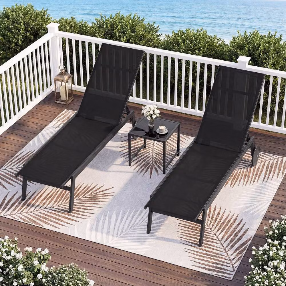 Costway Black Patio Sun Lounger Chair with Wheels and 6-Position Adjustable Headrest – 9