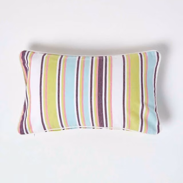 Homescapes Osaka Cotton Striped Cushion Cover in Green and Multicolour, W/H: 50 x 50 cm