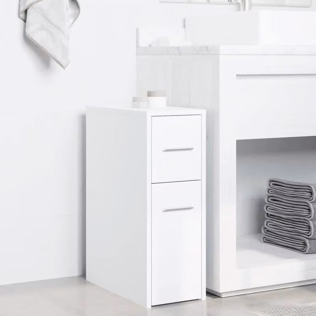 Berkfield Home Narrow Bathroom Cupboard with Wheels, White Engineered Wood, H 61.5 x W 22.0 x D 44.0 cm