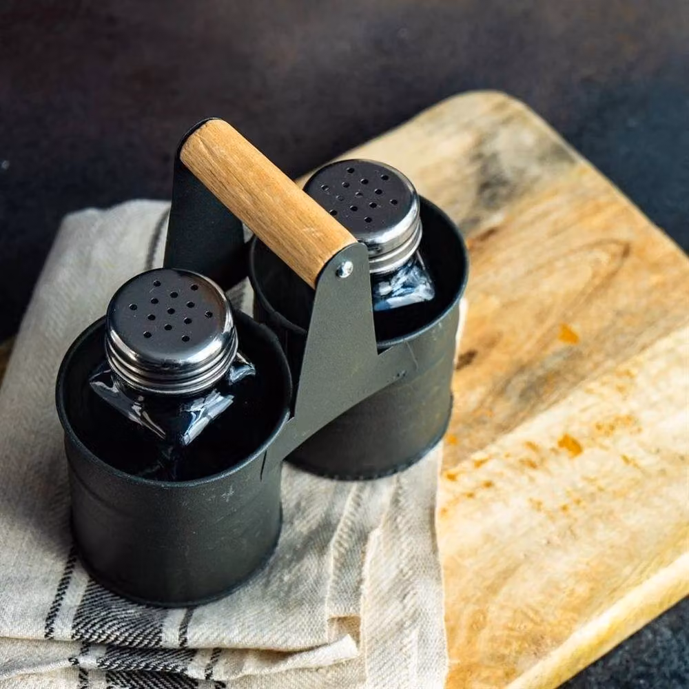 SPETLEK Grey Glass and Stainless Steel Salt and Pepper Shaker Set – 6