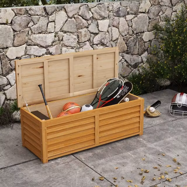 OUTSUNNY 292L Outdoor Storage Box for Patio and Pool, Light Brown