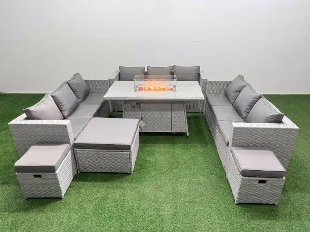 Fimous PE Rattan Outdoor Garden Furniture Set with 3 Stools in Grey