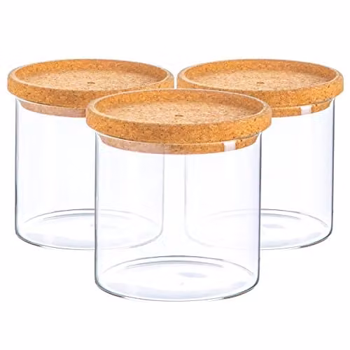 Argon Tableware Scandi Glass Storage Jars with Cork Lids, 550ml, 3 Pack, Transparent – 1