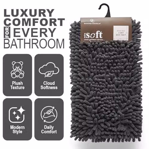 GAVENO CAVAILIA Miami Chenille Loop Microfibre Bath Mat, Grey, W/D: 50 x 80 cm – 5
