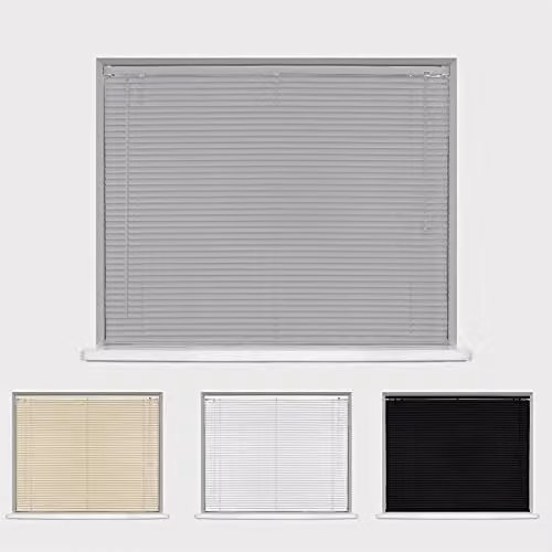 Caecus Grey PVC Venetian Blinds with 25mm Slats, Width: 135 cm, Drop: 150 cm